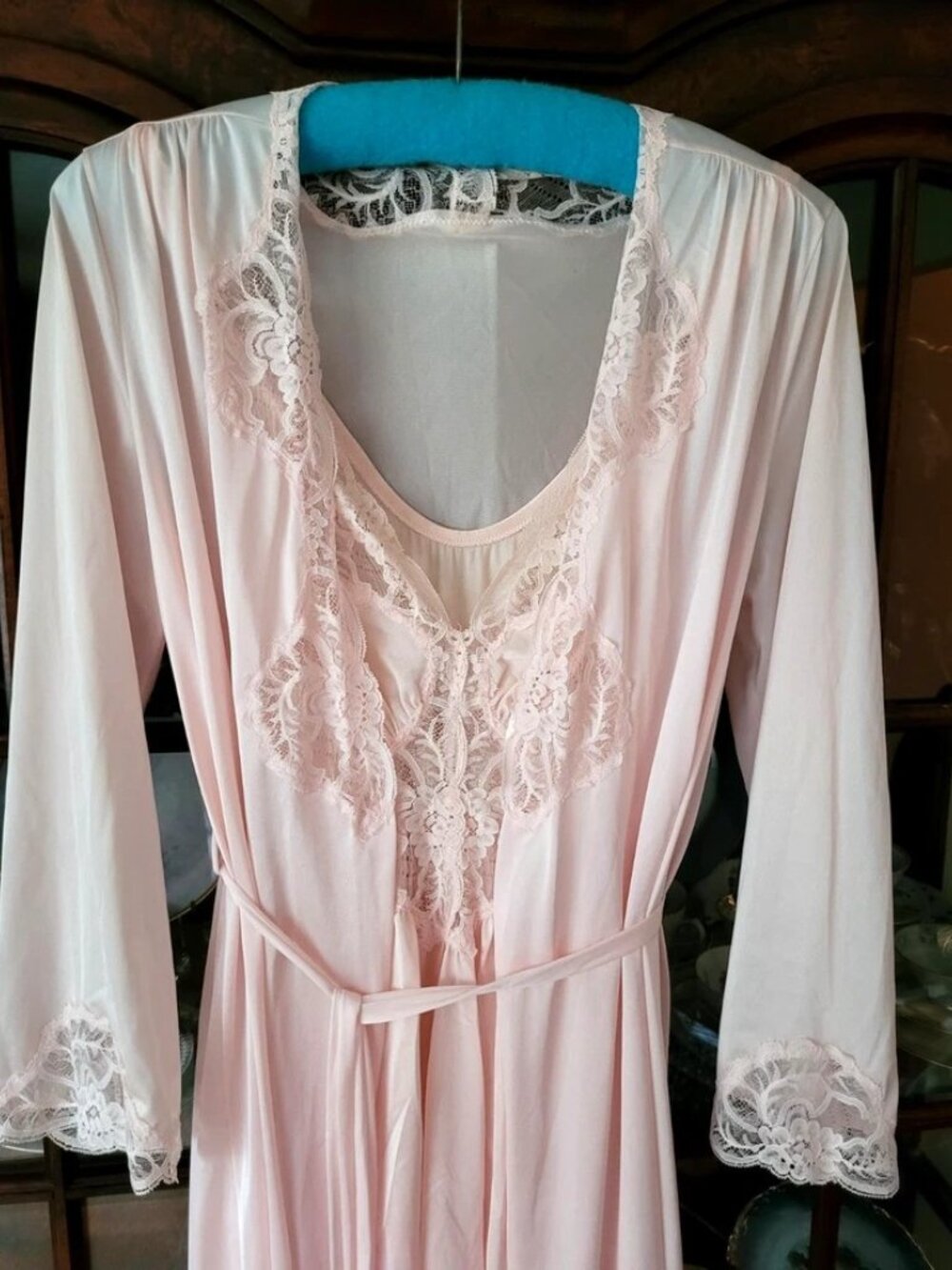 Vtg OLGA Soft Pink Peignoir Set 92150 94250 Never Worn Full Grand Sweep Size M